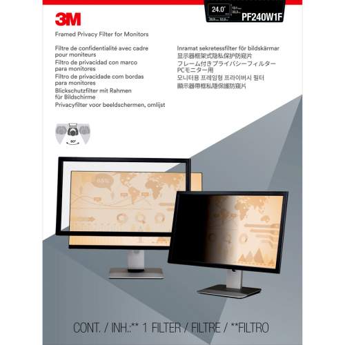 3M Framed Privacy Filter for 24in Monitor, 16:10, PF240W1F Black