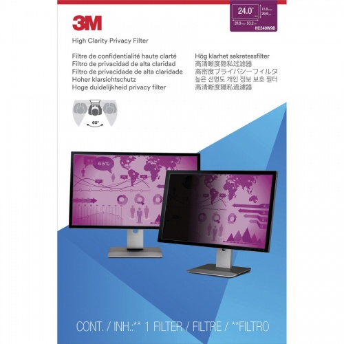 3M High Clarity Privacy Filter for 24in Monitor, 16:9, HC240W9B Black, Glossy
