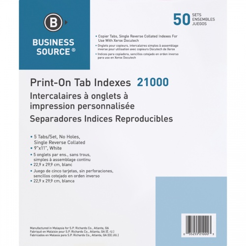 Business Source Tab Printer Economy Index Dividers (21000)