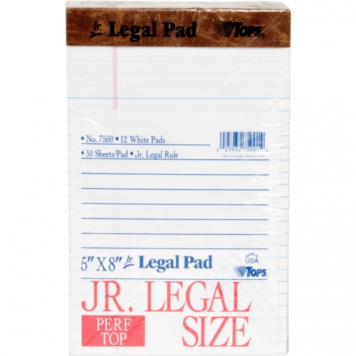TOPS Letr - Trim Perforation Jr. Legal Ruled Pads - Jr.Legal (7500)