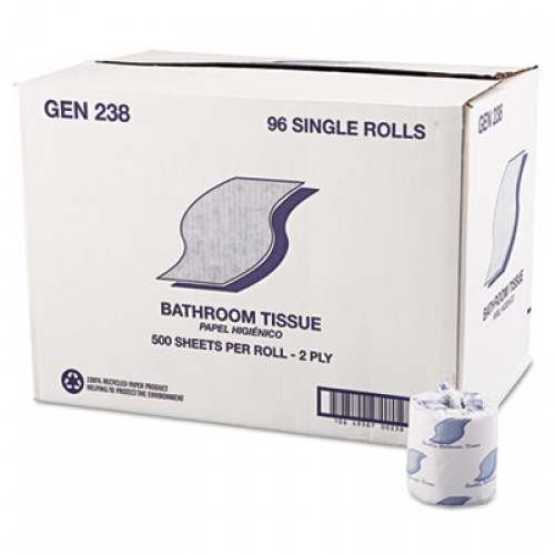 GEN Bath Tissue, Wrapped, Septic Safe, 2-Ply, White, 500 Sheets/Roll, 96 Rolls/Carton (238B)