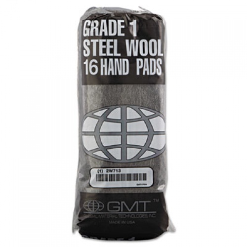 GMT Industrial-Quality Steel Wool Hand Pad, #1 Medium, 16/pack, 192/carton (117004)