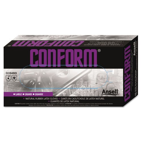 Ansell Conform Natural Rubber Latex Gloves, 5 mil, Large, 100/Box (69210L)