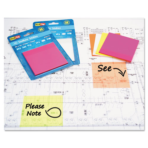 Redi-Tag SeeNotes Stickies , 3" x 3", Transparent Neon Pink, 50 Sheets/Pad (23774)