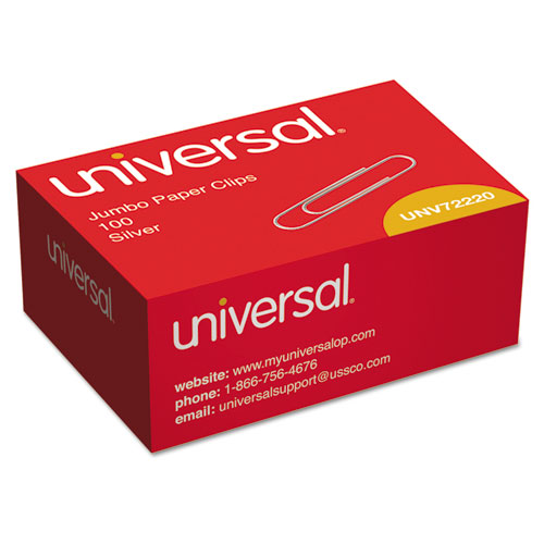 Universal Paper Clips, Jumbo, Silver, 100 Clips/Box, 10 Boxes/Pack (72220)