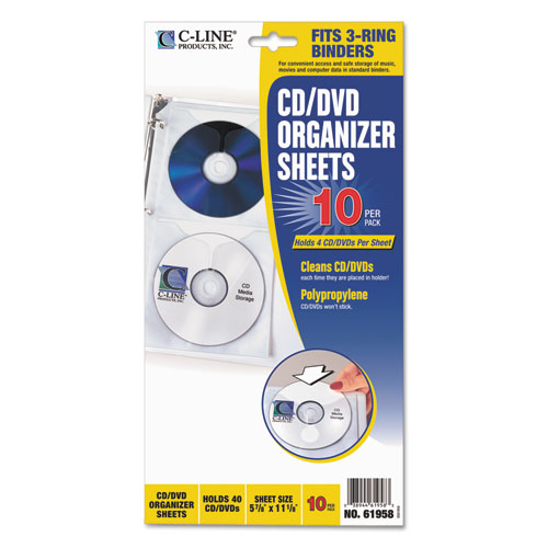 C-Line Deluxe CD Ring Binder Storage Pages, Standard, Stores 4 CDs, 10/Pack (61958)