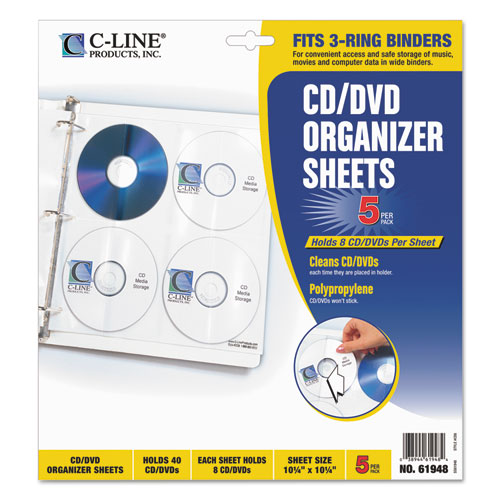 C-Line Deluxe CD Ring Binder Storage Pages, Standard, Stores 8 CDs, 5/Pack (61948)
