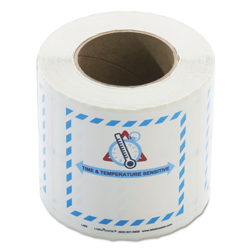 LabelMaster Shipping and Handling Self-Adhesive Labels, TIME and TEMPERATURE SENSITIVE, 5.5 x 5, Blue/Gray/Red/White, 500/Roll (L450)