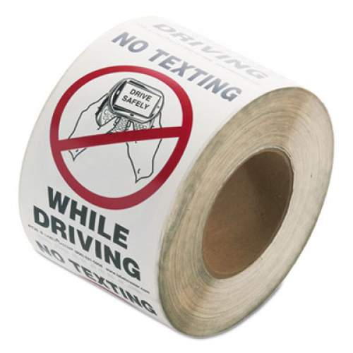 LabelMaster NO TEXTING SELF-ADHESIVE LABELS, NO TEXTING WHILE DRIVING, 6.5 X 4.5, WHITE/BLACK/RED, 500/ROLL (RT30)