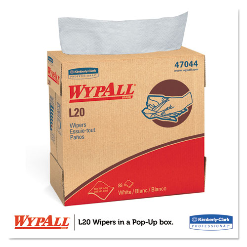 WypAll L20 Towels, POP-UP Box, 4-Ply, 9 1/10 x 16 4/5, White, 88/Box, 10/Carton (47044)