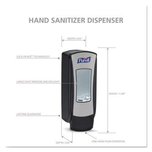 PURELL ADX-12 Dispenser, 1,200 mL, 4.5 x 4 x 11.25, Chrome/Black (882806)
