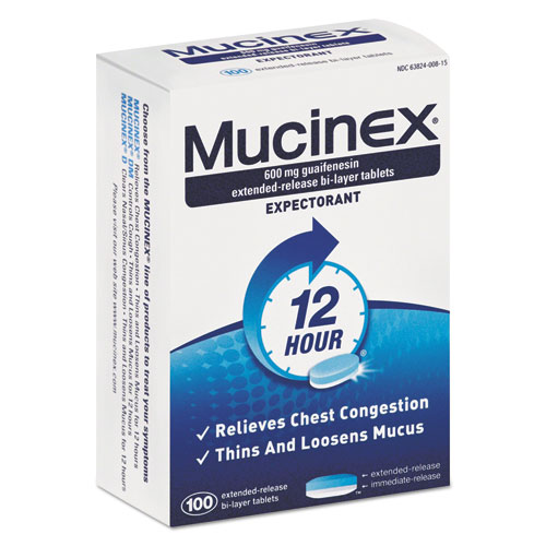 Mucinex Expectorant Regular Strength, 100 Tablets/Box, 12 Box/Carton (00815)