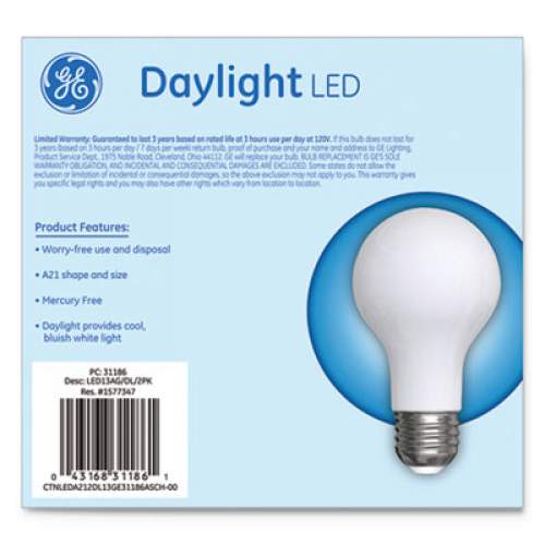 GE LED Classic Daylight A21 Light Bulb, 13 W, 2/Pack (31186)