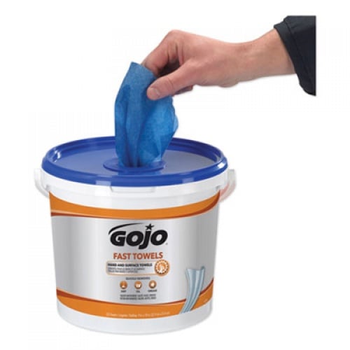 GOJO FAST TOWELS Hand Cleaning Towels, Cloth, 9 x 10, Blue 225/Bucket (629902EA)