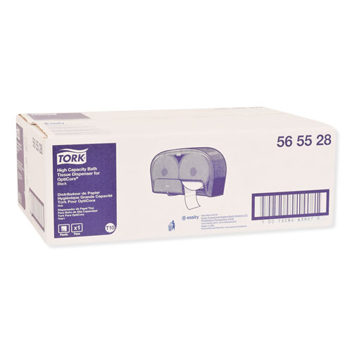 Tork High Capacity Bath Tissue Roll Dispenser for OptiCore, 16.62 x 5.25 x 9.93,Black (565528)