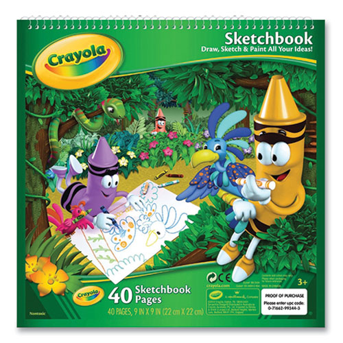 Crayola Animal Animations Wirebound Sketchpad, Unruled, Gold/Green Cover, 40 White 9 x 9 Sheets (993404)