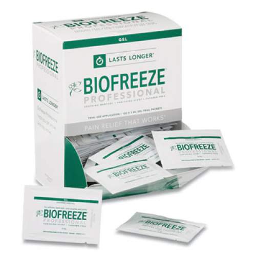 BIOFREEZE FAST ACTING MENTHOL PAIN RELIEF TOPICAL ANALGESIC, COLORLESS GEL, 0.1 OZ ON-THE-GO SINGLES, 100/BOX (541796)