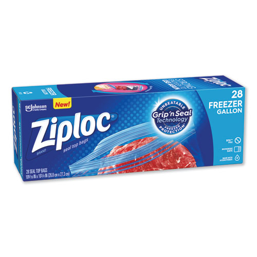Ziploc Zipper Freezer Bags, 1 gal, 2.7 mil, 9.6" x 12.1", Clear, 28/Box (314445BX)