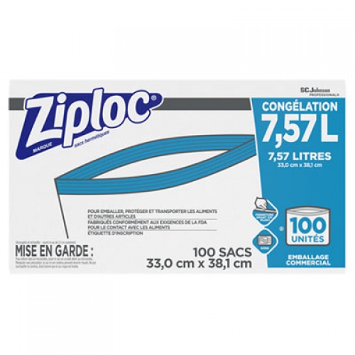 Ziploc Double Zipper Freezer Bags, 2 gal, 2.7 mil, 13" x 15.5", Clear, 100/Carton (682254)