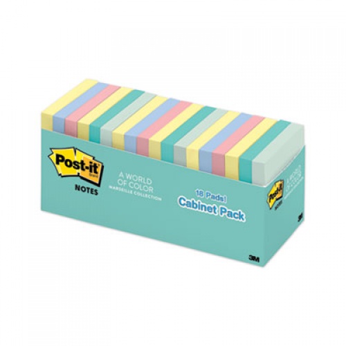 Post-it Notes Original Pads in Beachside Cafe Collection Colors, Cabinet Pack, 3" x 3", 100 Sheets/Pad, 18 Pads/Pack (65418APCPPK)