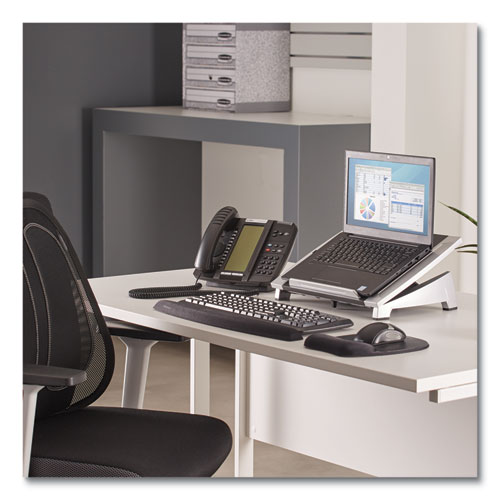 Fellowes Office Suites Laptop Riser, 15.13" x 11.38" x 4.5" to 6.5", Black/Silver, Supports 10 lbs (8032001)