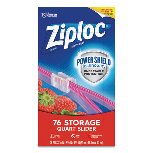 Ziploc Slider Storage Bags, 1 qt, 5.88" x 7.88", Clear, 9/Carton (316490)