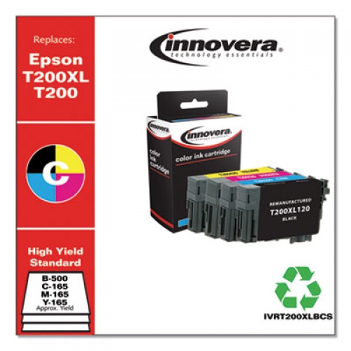Innovera Remanufactured Black/Cyan/Magenta/Yellow Ink, Replacement for T200XL/T200 (T200XL-BCS), 500/165 Page-Yield