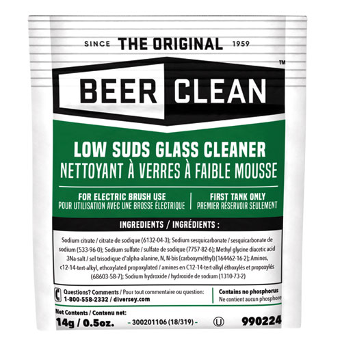 Diversey Beer Clean Glass Cleaner, Powder, 0.5 oz Packet, 100/Carton (990224)