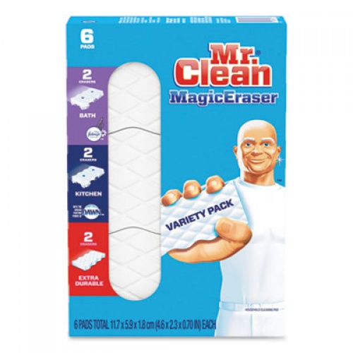 Mr. Clean Magic Eraser Variety Pack, Extra Durable; Bath; Kitchen, White, 4.6 x 2.3, 0.7" Thick, White 6/Pack (69523PK)