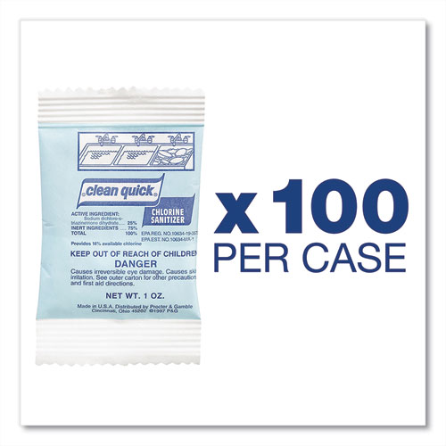 Clean Quick Powdered Chlorine-Based Sanitizer, 1oz Packet, 100/Carton (02584)