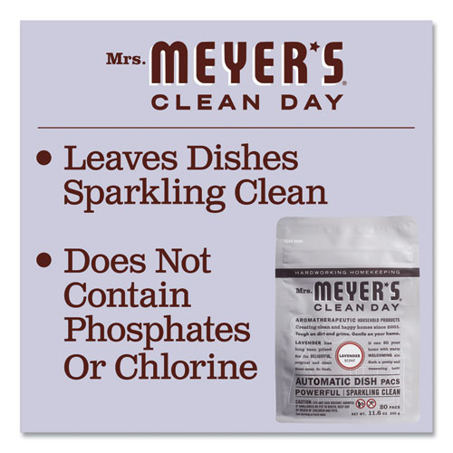 Mrs. Meyer's Automatic Dish Detergent, Lavender, 12.7 oz Pack, 20/Pack, 6 Packs/Carton (306685)