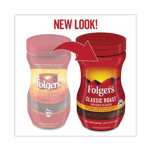 Folgers Instant Coffee Crystals, Classic Roast, 16oz Jar (06922)