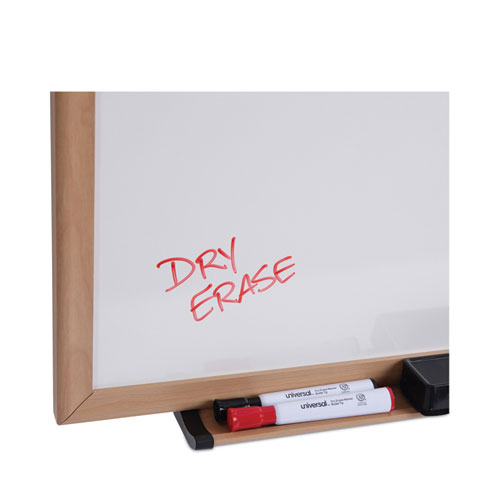 Universal Dry-Erase Board, Melamine, 72 x 48, White, Oak-Finished Frame (43621)