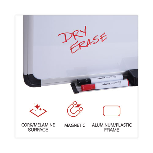 Universal Cork/Dry Erase Board, Melamine, 36 x 24, Black/Gray, Aluminum/Plastic Frame (43743)