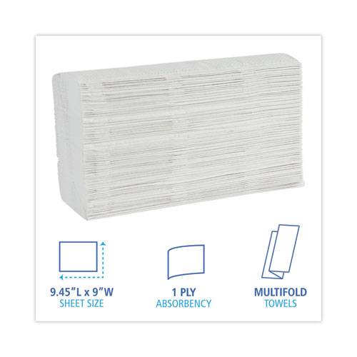 Boardwalk Multifold Paper Towels, White, 9 x 9 9/20, 250 Towels/Pack, 16 Packs/Carton (6200)