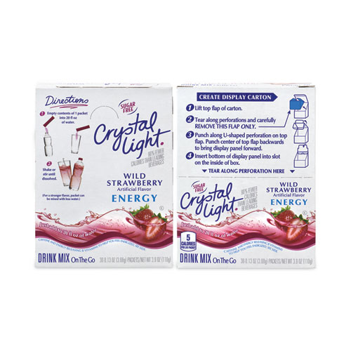 Crystal Light On-The-Go Sugar-Free Drink Mix, Wild Strawberry Energy, 0.12oz Single-Serving, 30/Pk, 2 Pk/Bx, Delivered in 1-4 Business Days (30700158)