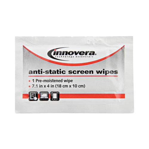 Innovera Antistatic Screen Cleaning Wipes, Cloth, 7 1/4 x 4 3/4, White, 100/Pack (51516)