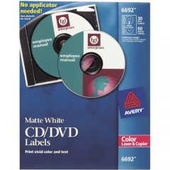 Avery Color Laser White Matte CD/DVD Labels (6692)
