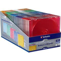 Verbatim CD/DVD Color Slim Jewel Cases, Assorted - 50pk (94178)