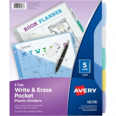 Avery Write & Erase Durable Plastic Dividers w/Pockets, 5-tab, Multicolor (16176)