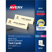 Avery Medium Tent Cards, Embossed Ivory, Uncoated, Two-Sided Printing, 2-1/2" x 8-1/2", 100 Cards (5914)