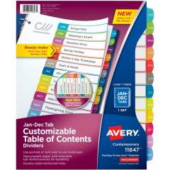 Avery Ready Index Jan-Dec 12 Tab Dividers, Customizable TOC, 1 Set (11847)