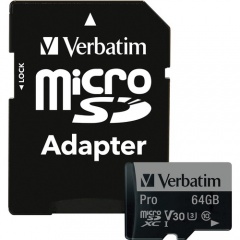 Verbatim 64GB Pro 600X microSDXC Memory Card with Adapter, UHS-I U3 Class 10 (47042)