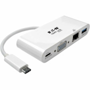 Tripp Lite USB C to VGA Multiport Video Adapter Converter w/ USB-A Hub, USB-C PD Charging Port & Gigabit Ethernet Port, Thunderbolt 3 Compatible, USB Type C to VGA, USB-C, USB Type-C (U444-06N-VGU-C)