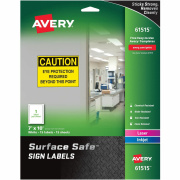 Avery Surface Safe(R) Sign Labels, 7" x 10", Removable Adhesive, Water & Chemical Resistant, 15 Labels (61515)