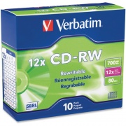 Verbatim CD-RW 700MB 4X-12X High Speed with Branded Surface - 10pk Slim Case (95156)