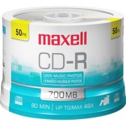Maxell CD Recordable Media - CD-R - 48x - 700 MB - 50 Pack Spindle (648250)