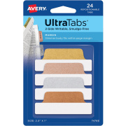 Avery Ultra Tabs(R), 2.5 x1, 2-Side Writable, Metallics, 24 Repositionable Margin Tabs (74786)