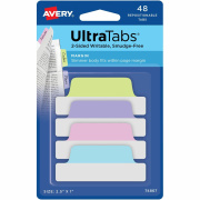 Avery Ultra Tabs(R), 2.5" x 1", 2-Side Writable, Pastel Colors, 48 Repositionable Margin Tabs (74867)