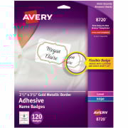 Avery Self-Adhesive Removable Name Tag Labels, Gold Metallic Border, 2-1/3 x 3-3/8, 120 Badges (8720)